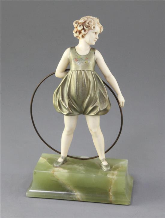 Ferdinand Preiss. A bronze and ivory figure The Hoop Girl Height overall 8in.